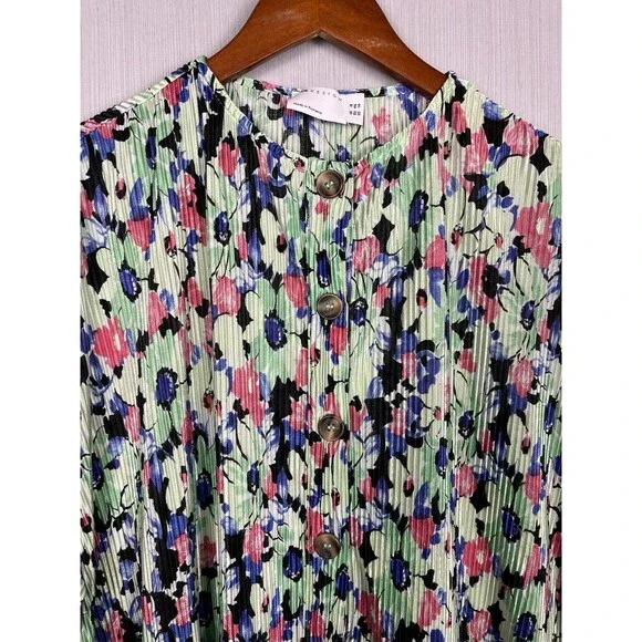 ASOS DESIGN Plisse Floral Jumpsuit Sz 14 Button Front Spring Cottagecore - Picture 6 of 11